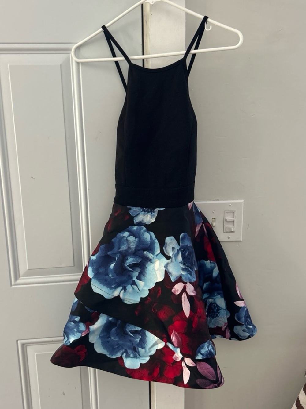 Black & Blue Floral Fit-and-Flare Kids Dress